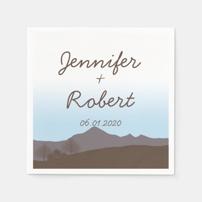 Rustik Mountain Watercolor Bröllop Napkin Pappersservett (Framsidan)