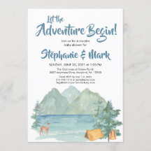 Rustik Mountains Watercolor Äventyr Baby Shower