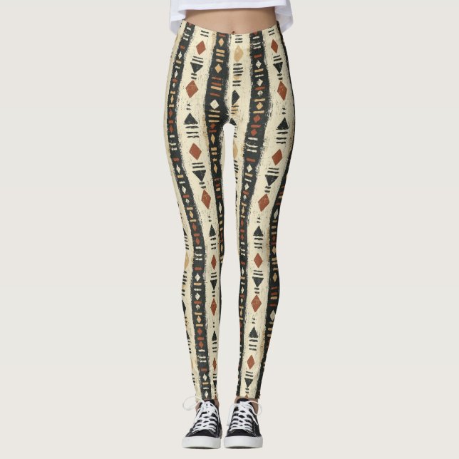 Rustik Mudcloth Geometrisk Mönster (4) Leggings (Framsida)