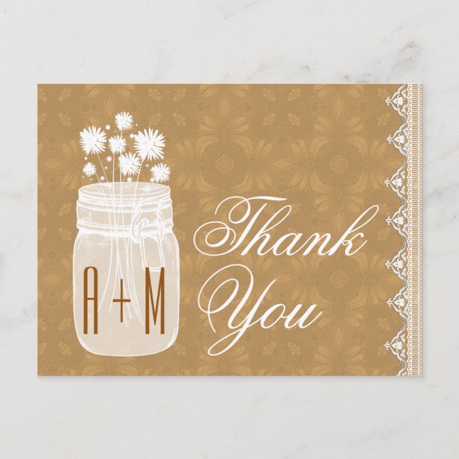Rustik murbrukburk och blommor Tack Guld A10 Vykort (Framsida)
