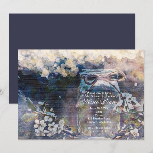 Rustik murbruksburk & blomsterbröllop  inbjudningar (Fram/baksida)