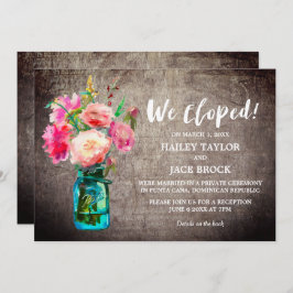 Rustik murbrukskruk med blommor vigselreception inbjudningar