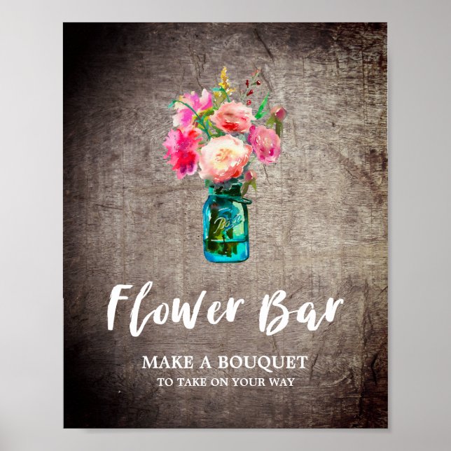 Rustik murbrukskruk och blommor Bouquet Flower Bar Poster (Framsidan)