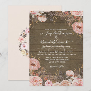 Rustik MUT Rosa Vattenfärgsfärgad Blommigt Ro Inbjudningar