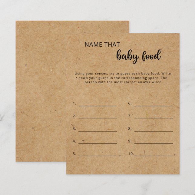 Rustik - Namnge det baby mat shower spel (Fram/baksida)