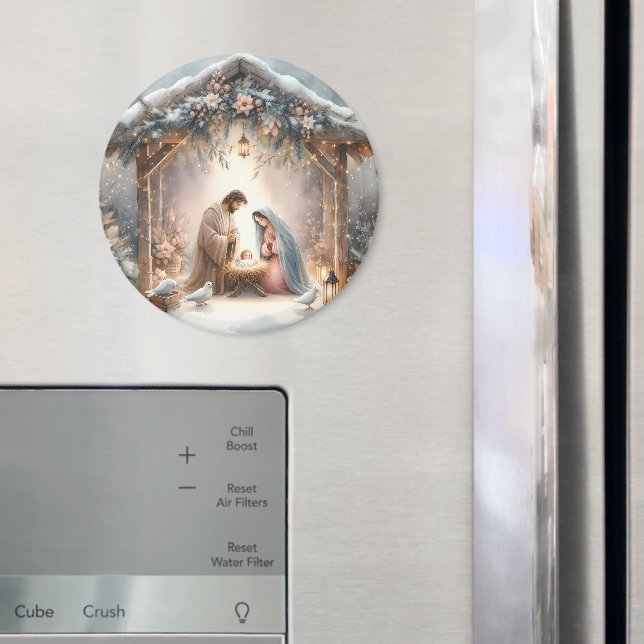 Rustik Nativitetscen med vinter-Blommigtar Magnet (In Situ (Fridge))