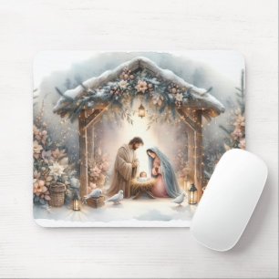 Rustik Nativitetscen med vinter-Blommigtar Musmatta