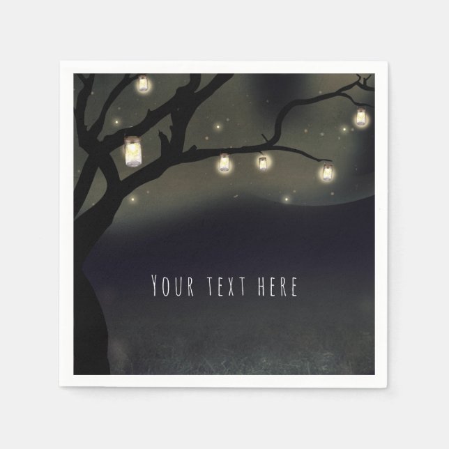 Rustik Natt Träd & Mason Burk Ljus Bröllop Pappersservett (Framsidan)