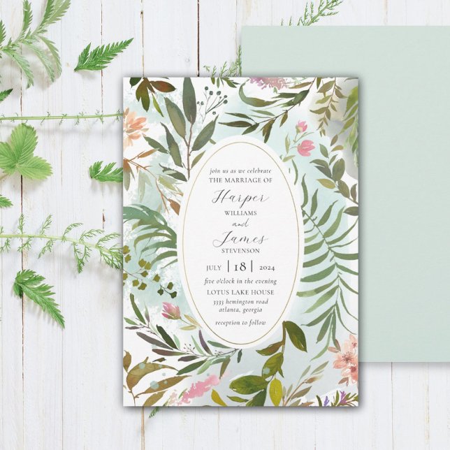 Rustik Natur Blommig Skog Grönska Bröllopsinbjudan Inbjudningar (Skapare uppladdad)