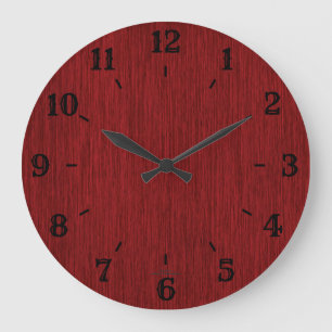 Rustik Natural Grainy Red Wood-look Clock Stor Klocka