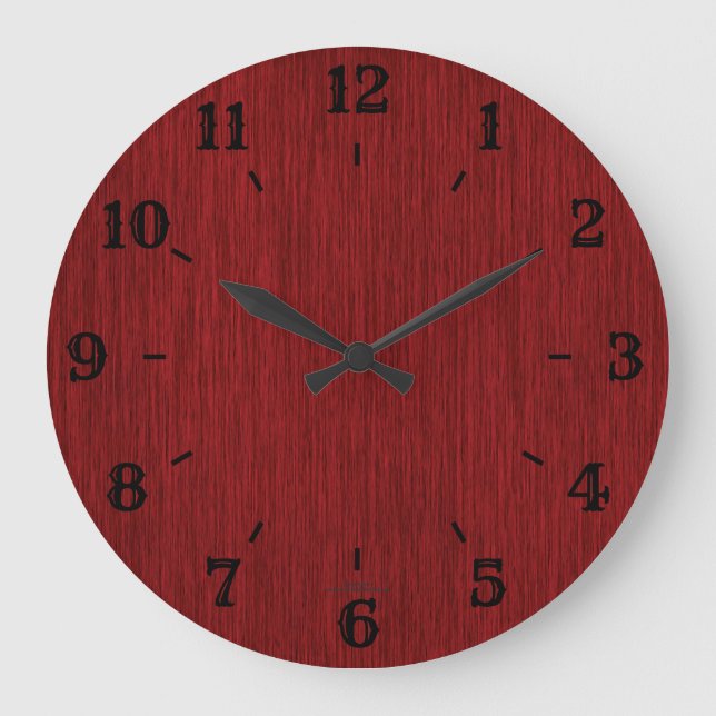 Rustik Natural Grainy Red Wood-look Clock Stor Klocka (Framsida)