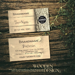 Rustik Natural Wooden Boards Träd Bark Grain Logot Visitkort