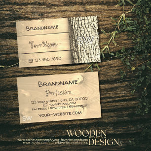 Rustik Natural Wooden Boards Träd Bark Monogram Visitkort