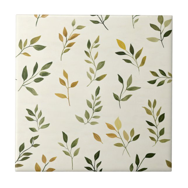Rustik naturinspirerad blad - botanisk konst (7) kakelplatta (Framsidan)