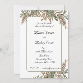 Rustik naturlig stil-grönt och brunblad inbjudningar