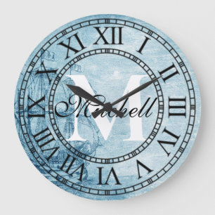 Rustik Nautilus Vintage Fartyg Monogram Stor Klocka