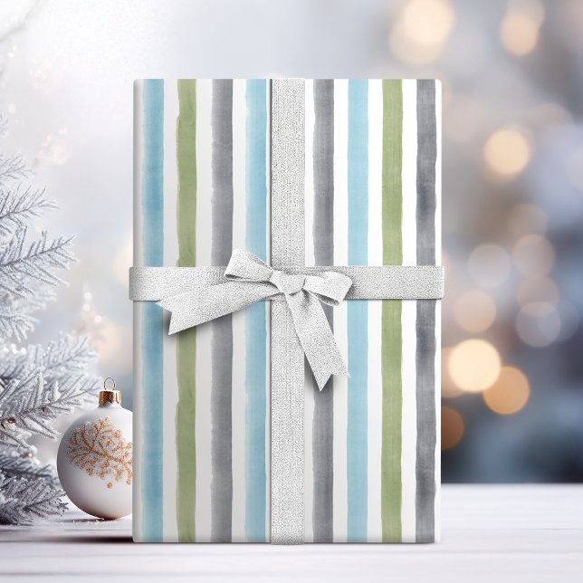 Rustik nautisk vattenfärg på rand bröllop presentpapper (Rustic nautical watercolor stripes beach wedding wrapping paper)