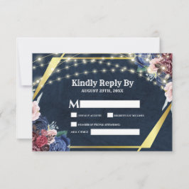 Rustik Navy Blue Guld String Ljus Bröllop OSA Kort