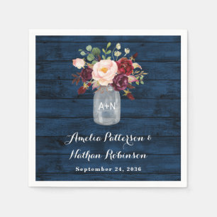 Rustik Navy Blue och Burgundy  Blommigt Bröllop Pappersservett