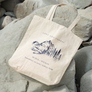 Rustik Navy Gräs Skogen Mountain Sketch Bröllop Tygkasse