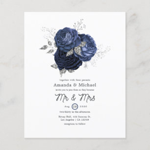 Rustik Navy och Falskt Glitter Silver Blommig Bröl Flygblad