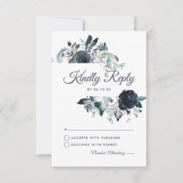 Rustik Navy Peony Watercolor Bröllop RSVP OSA Kort