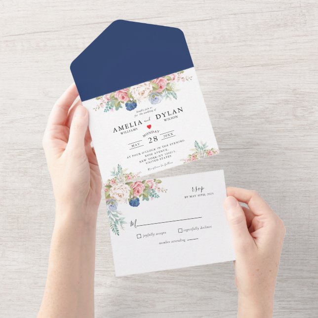 Rustik Navy  Rosa Blommigt Modern (Avrivbar del)