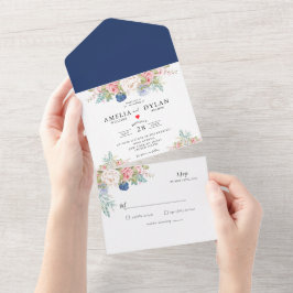 Rustik Navy Rosa Blommigt Modern