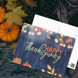 Rustik Navy Trä Höstlöv Thanksgiving Vykort