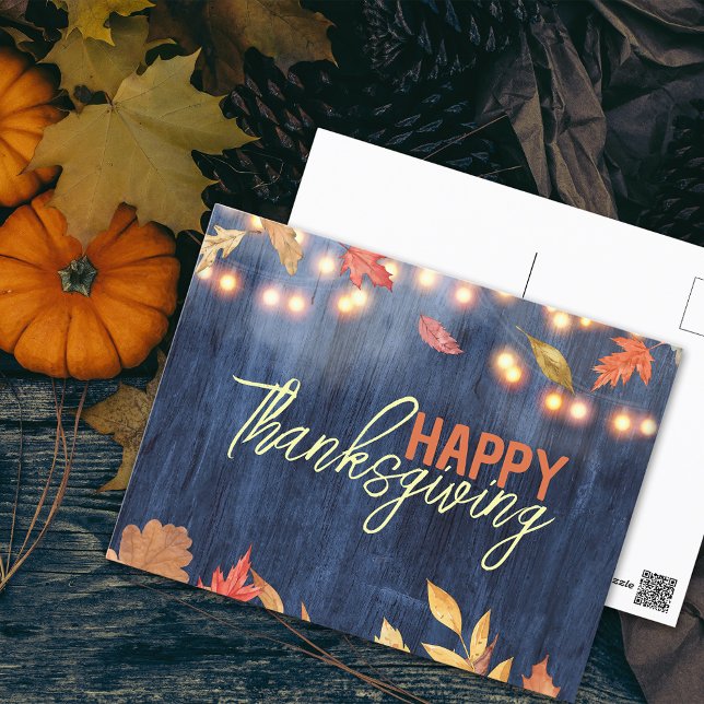 Rustik Navy Trä Höstlöv Thanksgiving Vykort (Skapare uppladdad)