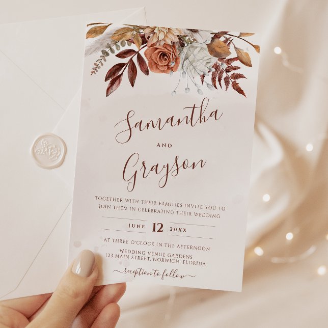 Rustik Neutral Boho Blommig Bröllop Inbjudningar (Skapare uppladdad)