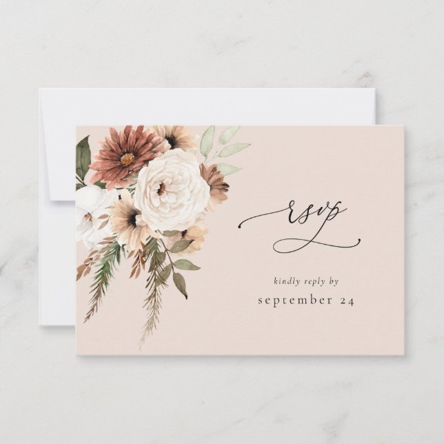 Rustik Neutral Boho Blommig med måltid RSVP S2 - B OSA Kort (Framsida)