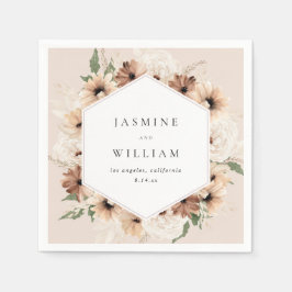 Rustik Neutral Boho Blommig Namn S2 - Beige Pappersservett