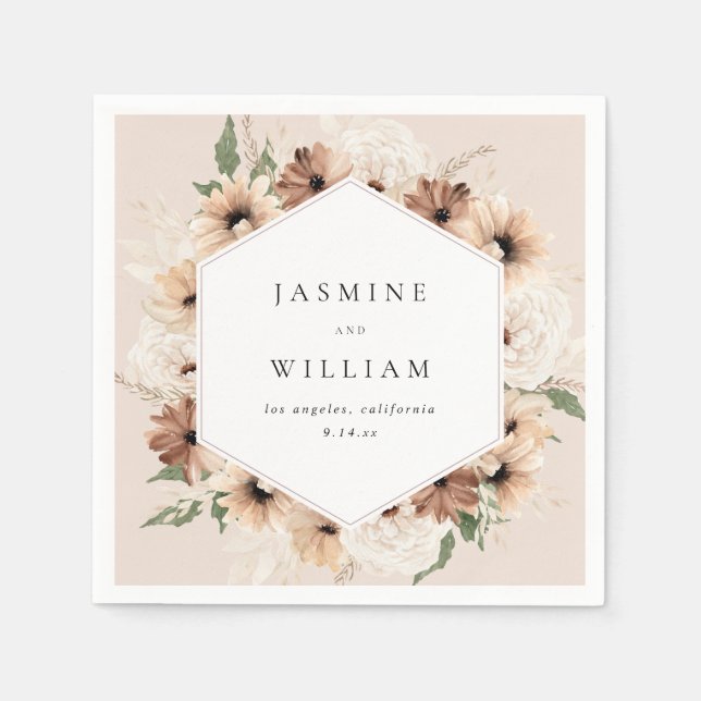 Rustik Neutral Boho Blommig Namn S2 - Beige Pappersservett (Framsidan)