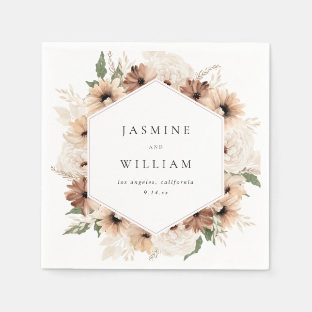 Rustik Neutral Boho Blommig Namn S2 Pappersservett (Framsidan)