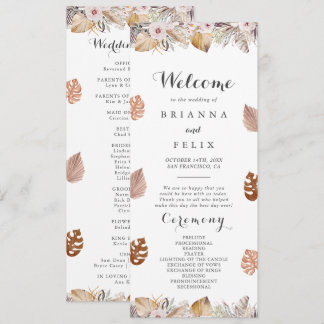 Rustik Neutral Boho Bröllop Program
