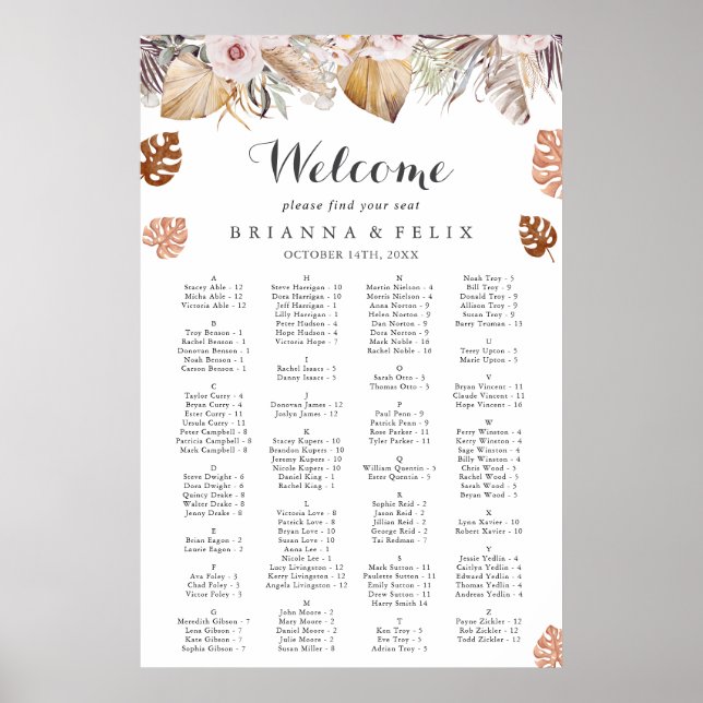 Rustik Neutral Boho Bröllopsplatskarta Poster (Framsidan)