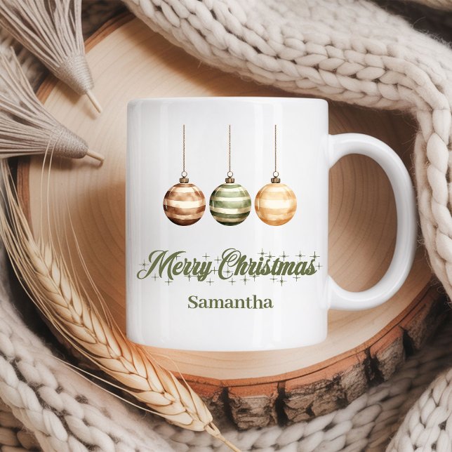 Rustik neutral skandinavisk stil anpassad namn Jul Kaffemugg (Rustic neutral Scandinavian style custom name Christmas mug

)
