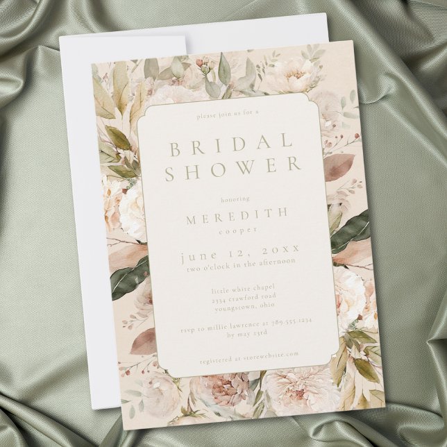 Rustik Neutral Tan Kräm Blommig Bröllopsdusch Inbjudningar (Rustic Neutral Tan Cream Floral Bridal Shower Invitation)