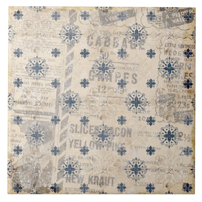 Rustik Neutralt Blått Pappert skrivarkeramiskt pla Kakelplatta (Framsidan)