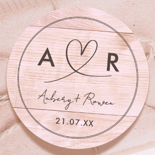 Rustik Neutralt Boho Wood look Cute Heart Runt Klistermärke