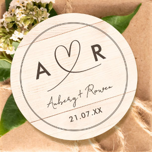 Rustik Neutralt Boho Wood See Cute Script Heart Runt Klistermärke