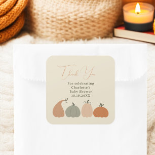 Rustik Neutralt - fall Pumpkin Baby Shower-Tack Fyrkantigt Klistermärke