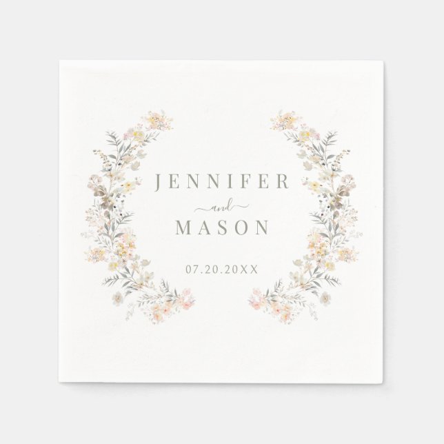 Rustik Neutralt Färg, Bröllop med ängsfrö i nedre Pappersservett (Framsidan)