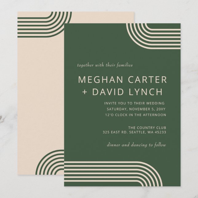 Rustik Neutralt Grönt Arched Modern Bröllop Inbjudningar (Fram/baksida)