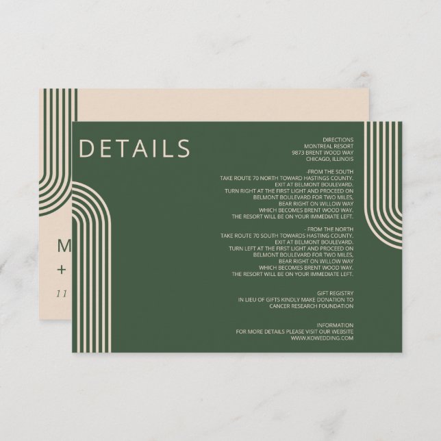 Rustik Neutralt Grönt Arched Modern Bröllop Tilläggskort (Fram/baksida)