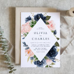 Rustik  och marinblå Blommigten Ram Bröllop Inbjudningar<br><div class="desc">En vit och rustik bröllopsinbjudan med vattenfärgad blommigt ram i marinblå och rosa blommor med gröna accenter. Anpassa genom att lägga till information om namn, datum, tid, plats, adress och andra händelser. Du kan ändra baksidan av inbjudan till ett foto eller någon annan bild. Den och marinerade bröllopsinbjudan är perfekt...</div>