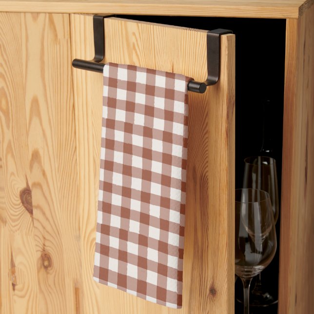 Rustik Ofullkomlig Gingham Plaid Gård Hus Brown Kökshandduk (Thirds Fold)