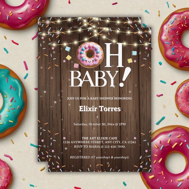 Rustik Oh Baby Munk och Strössel Kawaii Barnkalas Inbjudningar (Skapare uppladdad)