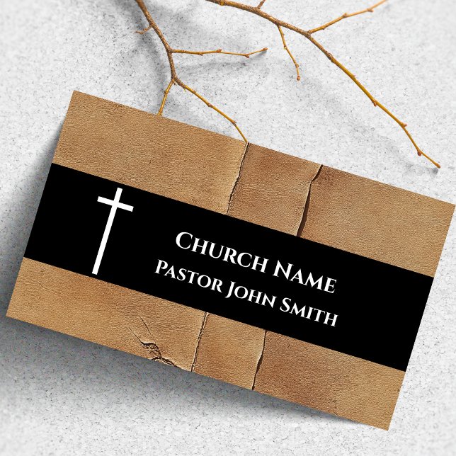 Rustik Ökenhide Brun Läder Kyrka Visitkort (Rustic Desert Hide Brown Leather Church Business Card)